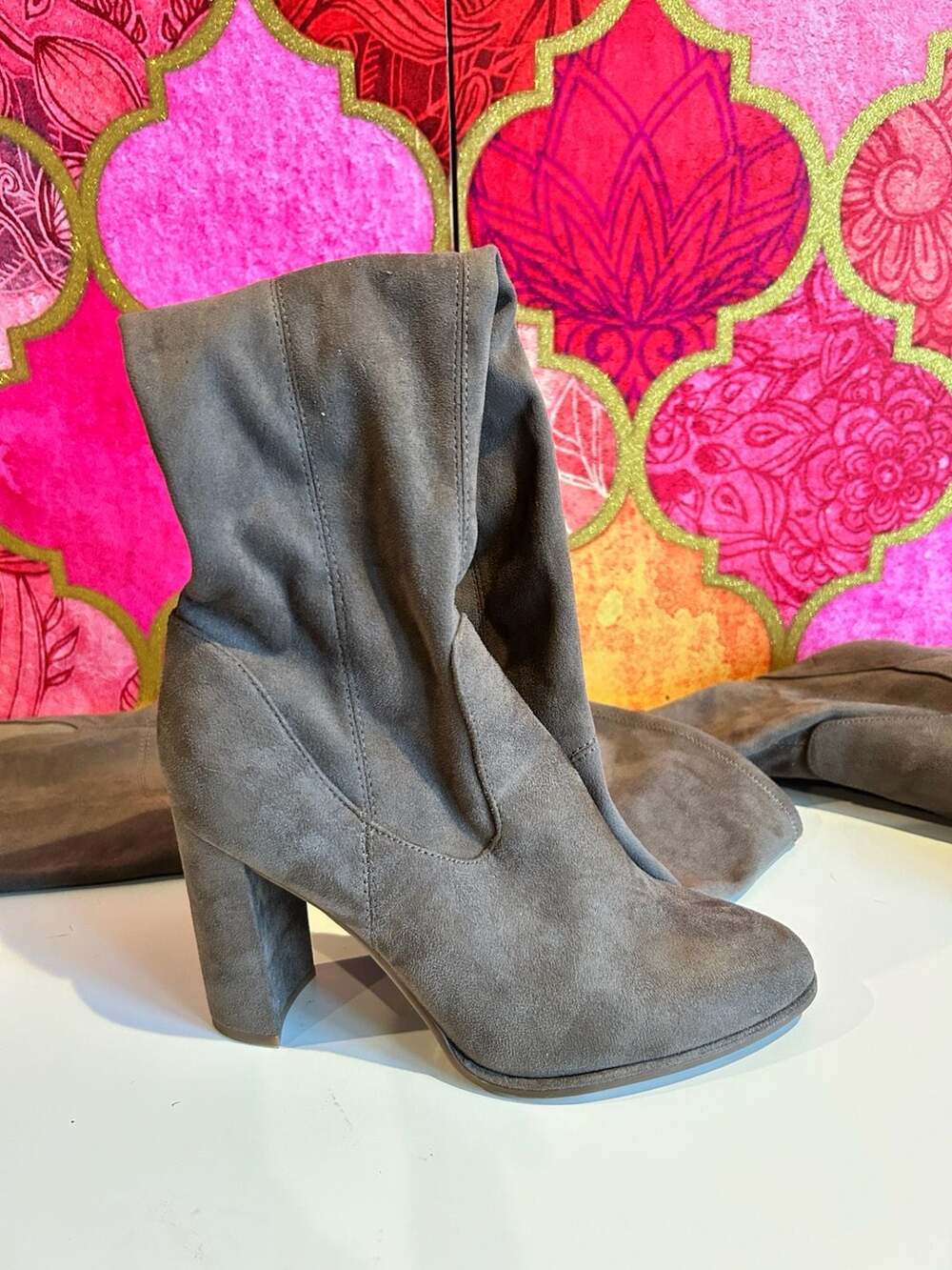 Marc Fisher Grey Suede Over-The-Knee Boots with Block Heel